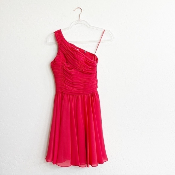 Halston Heritage Women’s One Shoulder Ruched Mini Dress Fit And Flare Coral 0 - Picture 1 of 7